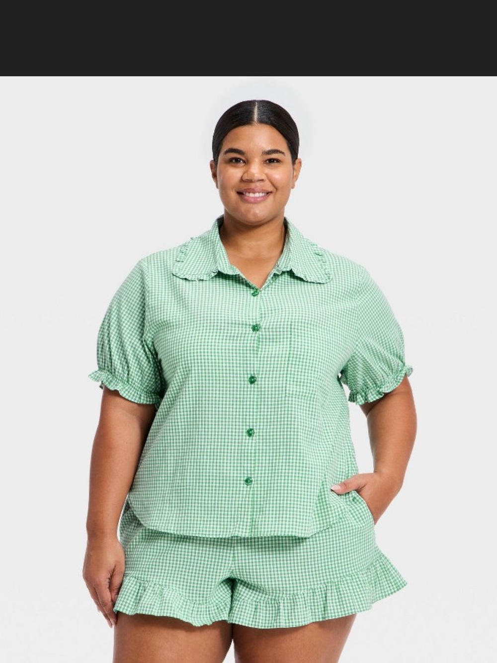 Mommy & Me Ruffle Short Sleeve Notch Collar Shirt and Shorts Pajama Set - Auden™